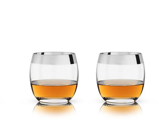 Viski Chrome Rim Tumbler Set